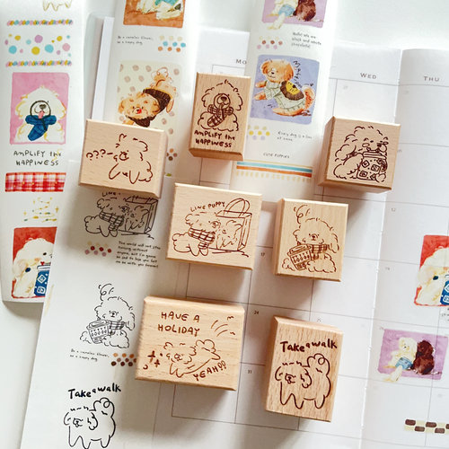 两只浣熊|叁蒽【潦草小狗】木制印章手帐日记本拼贴日常记录图章