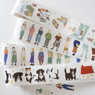 两只浣熊｜艾米和纸已经切膜人物小动物女孩子胶带手账装饰日记本