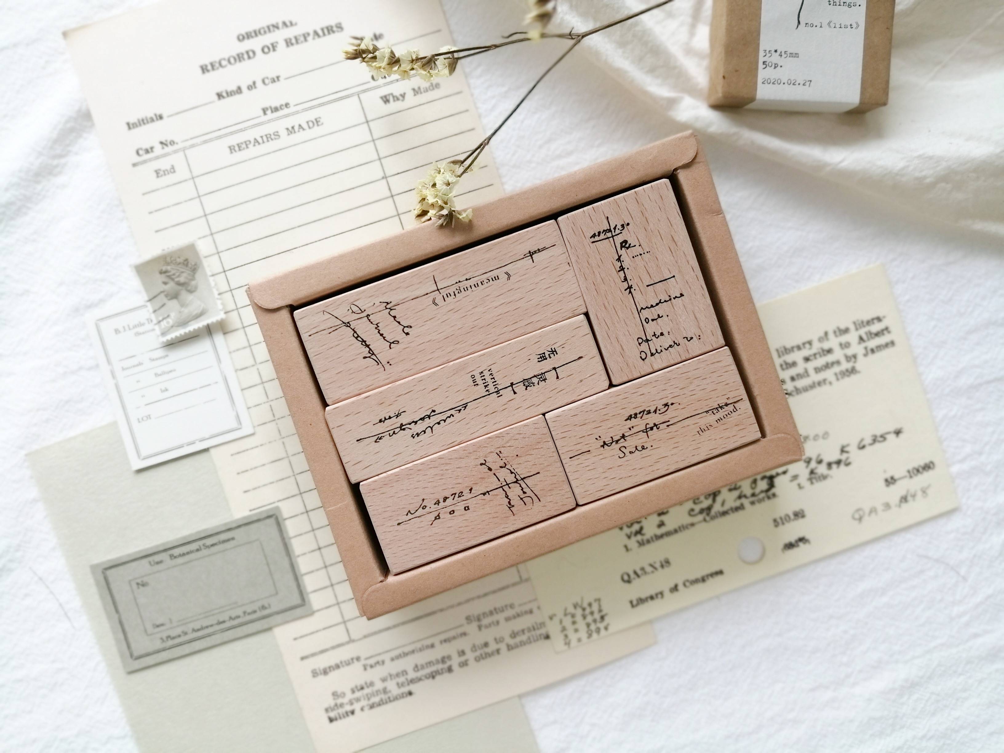 两只浣熊  拌饭第三弹印章《删除线》手帐装饰图章实木印章