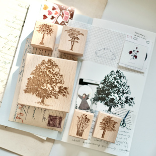 两只浣熊|【树下好乘凉】大树发财树树脂印章图章手帐打底拼贴