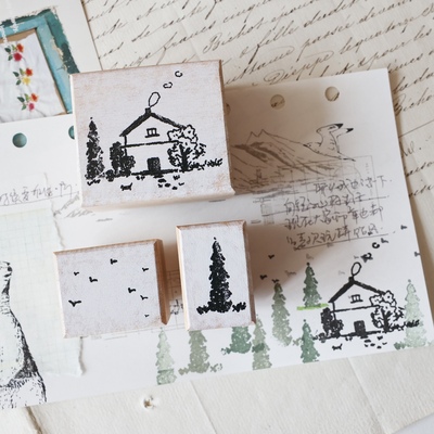 两只浣熊《乡野间》温馨小印章