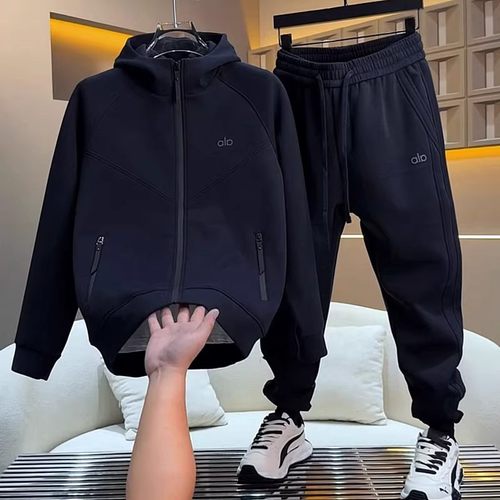 秋冬加绒加厚美式休闲运动套装