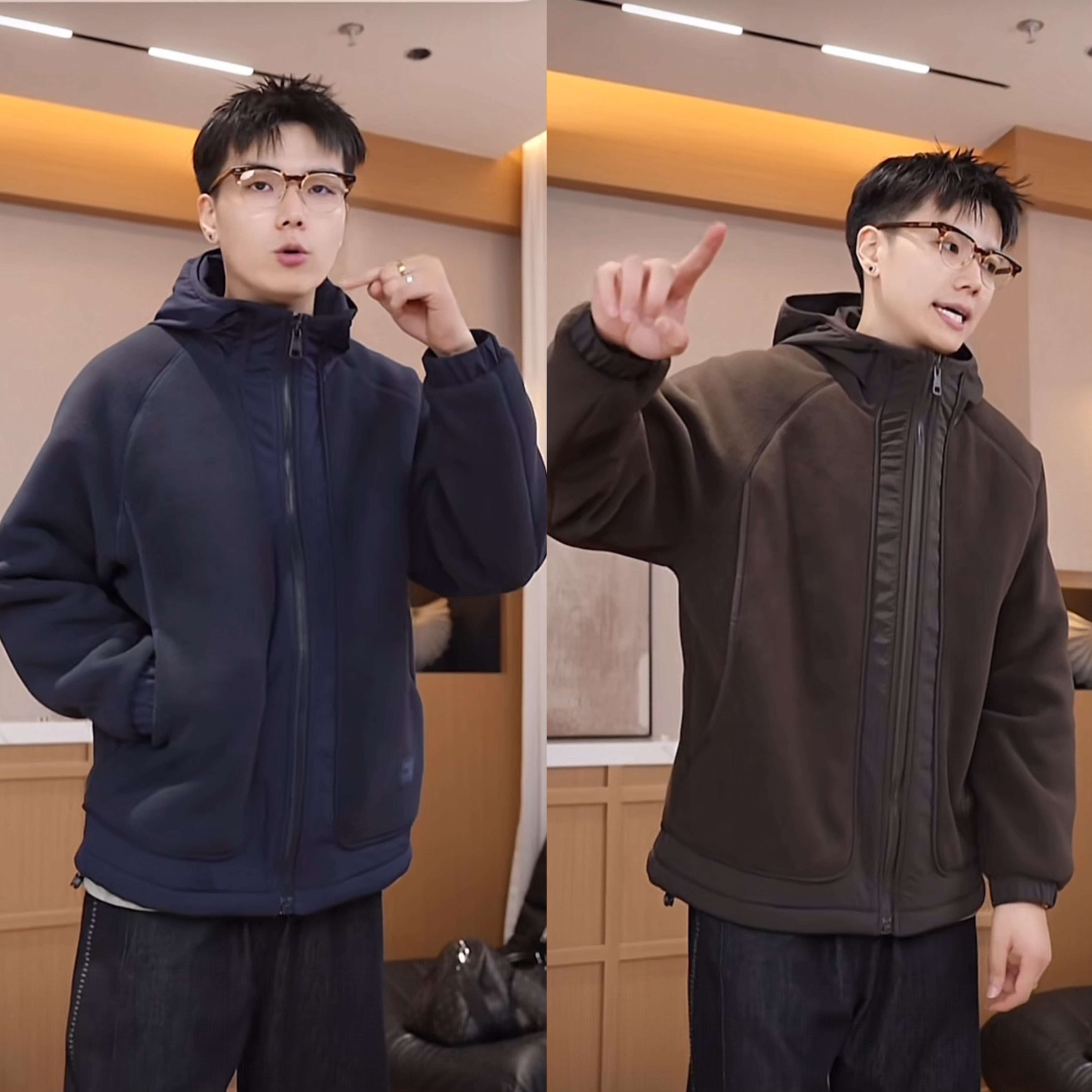 冬季新款加厚摇粒绒拼接连帽外套男士高档双面绒保暖休闲夹克上衣