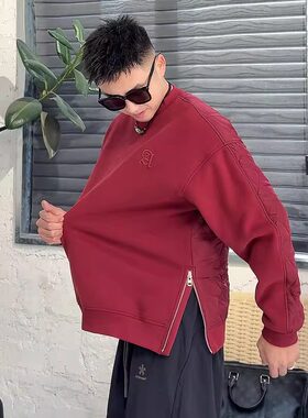 冬季新款加厚双拉链圆领棉服卫衣