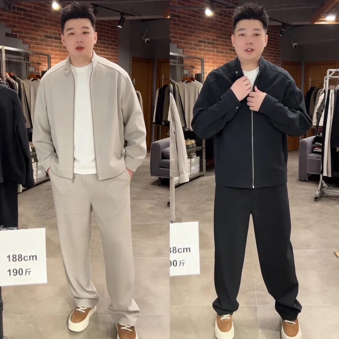 春季新款潮牌拉链卫衣外套卫裤休闲套装两件套时尚宽松纯色套装