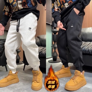 潮流束脚裤 春秋新款 脚拉链运动休闲裤 男百搭时尚 纯色重磅加绒卫裤