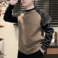 秋冬新款撞色加绒圆领卫衣男百搭宽松时尚简约高级感休闲内搭上衣