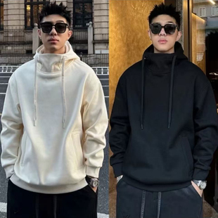 美式500克重磅加绒连帽卫衣男春秋新款高领时尚百搭宽松休闲上衣