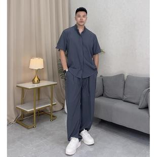 套装 两件套 老钱风英伦时尚 长裤 夏季 透气垂感短袖 男女同款 衬衫 薄款