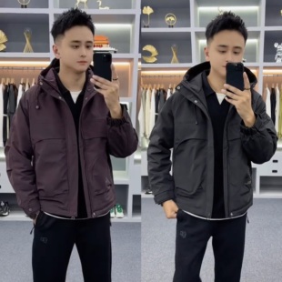 二棉外套男士秋冬2025新款连帽夹克加厚上衣棉服百搭防风冬装外套