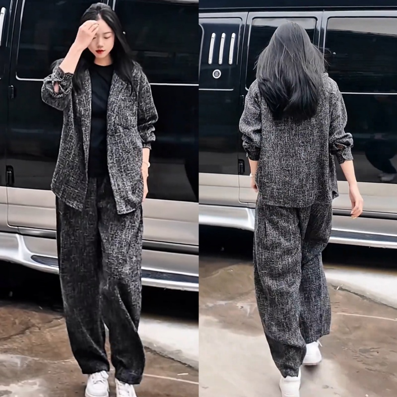 春夏潮牌时尚简约港风连帽开衫长裤套装男百搭高级运动休闲两件套