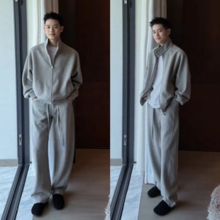 新款 外套阔腿长裤 老钱风休闲套装 高级感百搭宽松开衫 男士 2026春季