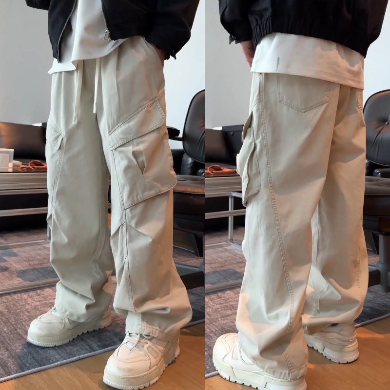 美式复古褶皱多口袋工装裤休闲裤