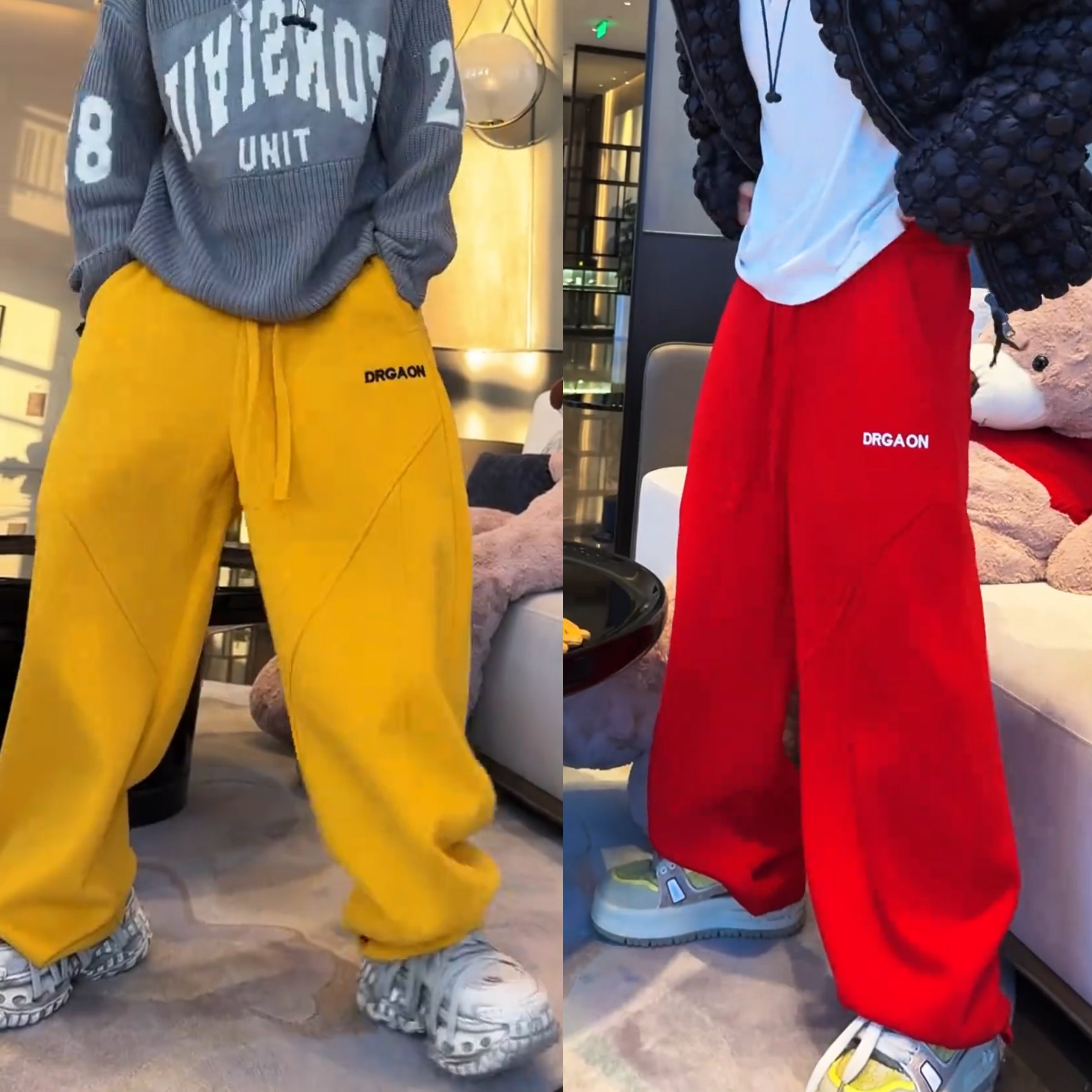 秋冬季美式刺绣字母弯刀阔腿长裤男抽绳加绒保暖宽松休闲直筒卫裤,男装,卫裤,淘宝优惠券,粉丝福利购,淘宝优惠卷