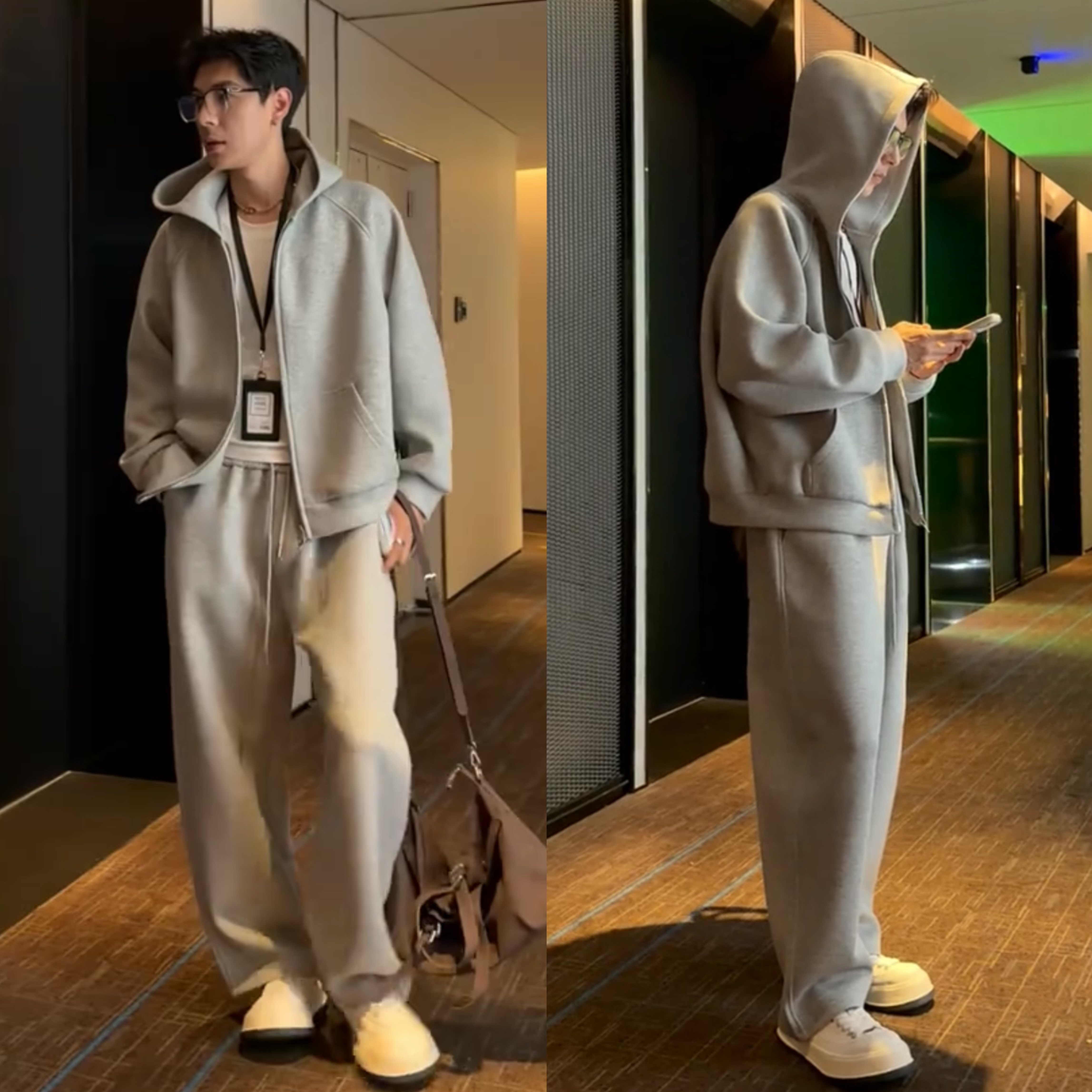 秋季新款卫衣套装男2026情侣休闲运动套装纯色连帽外套长裤两件套