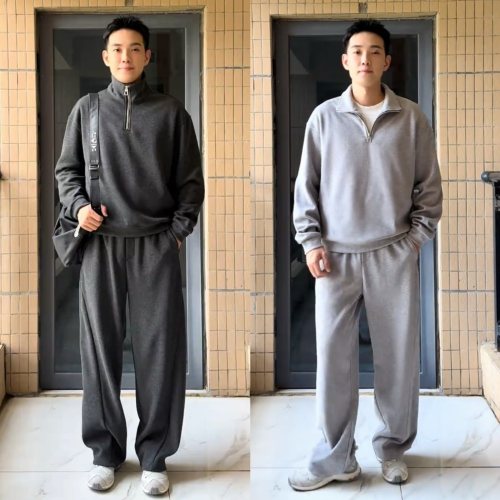 秋冬男士极简老钱风运动休闲套装