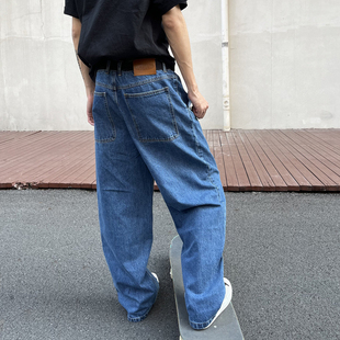 滑板宽松牛仔裤 水洗蓝色 情侣 美式街头 嘻哈街舞 BMX