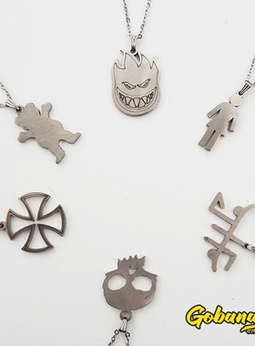 滑板项链 小熊项链 小火人 纯手工 嘻哈 Indy项链 钛钢 银链 朋克