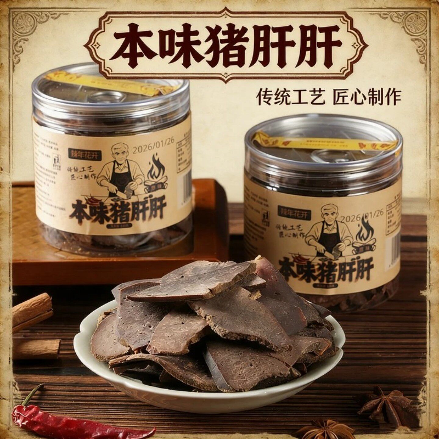 辣年花开猪肝开盖即食传统本味下酒菜熟零食湖南平江特产柴火猪肝