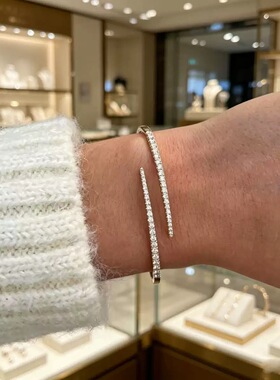 出口余欧美风满天星锆石手链女小众针式开口bangle 简约手镯