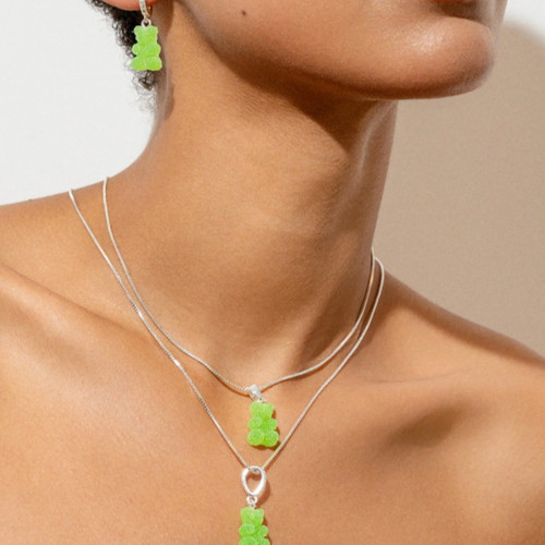 夏季气泡小熊银色苹果绿官同款出口余挪威树脂彩色小熊CH吊坠