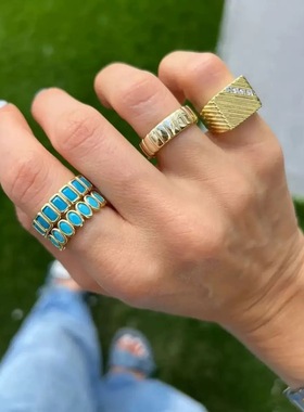 复古简约高级感出口余蓝松戒指绿松石