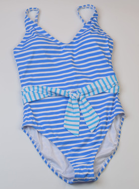 设计师品牌BLEU新款聚拢时尚印花连体泳衣修身显瘦度假大码泳装女