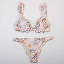 外贸品牌BAR*海边度假钢圈大胸聚拢荷叶边比基尼bikini时尚泳衣女