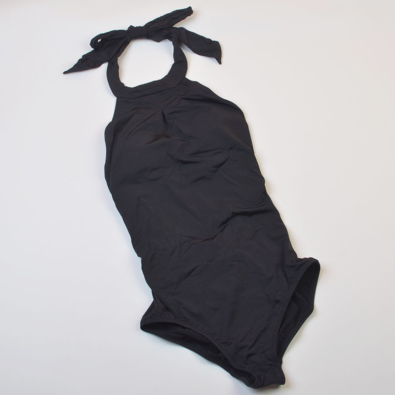 高品质复古高领大露背黑色收腰显瘦聚拢三角连体泳衣温泉泳装女