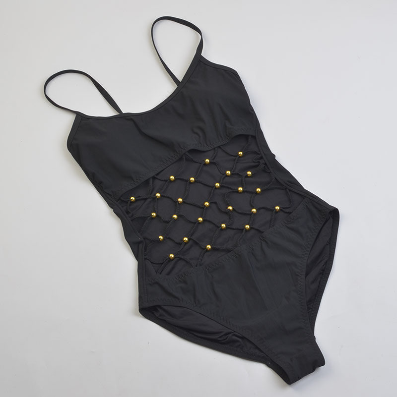 设计师品牌Red C**时尚沙滩性感显瘦纯色连体泳衣度假泳装女