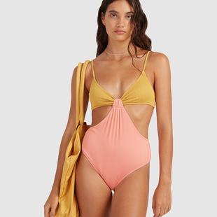 新款澳洲冲浪品牌B家撞色性感度假连体泳衣女泳装带胸垫monokini
