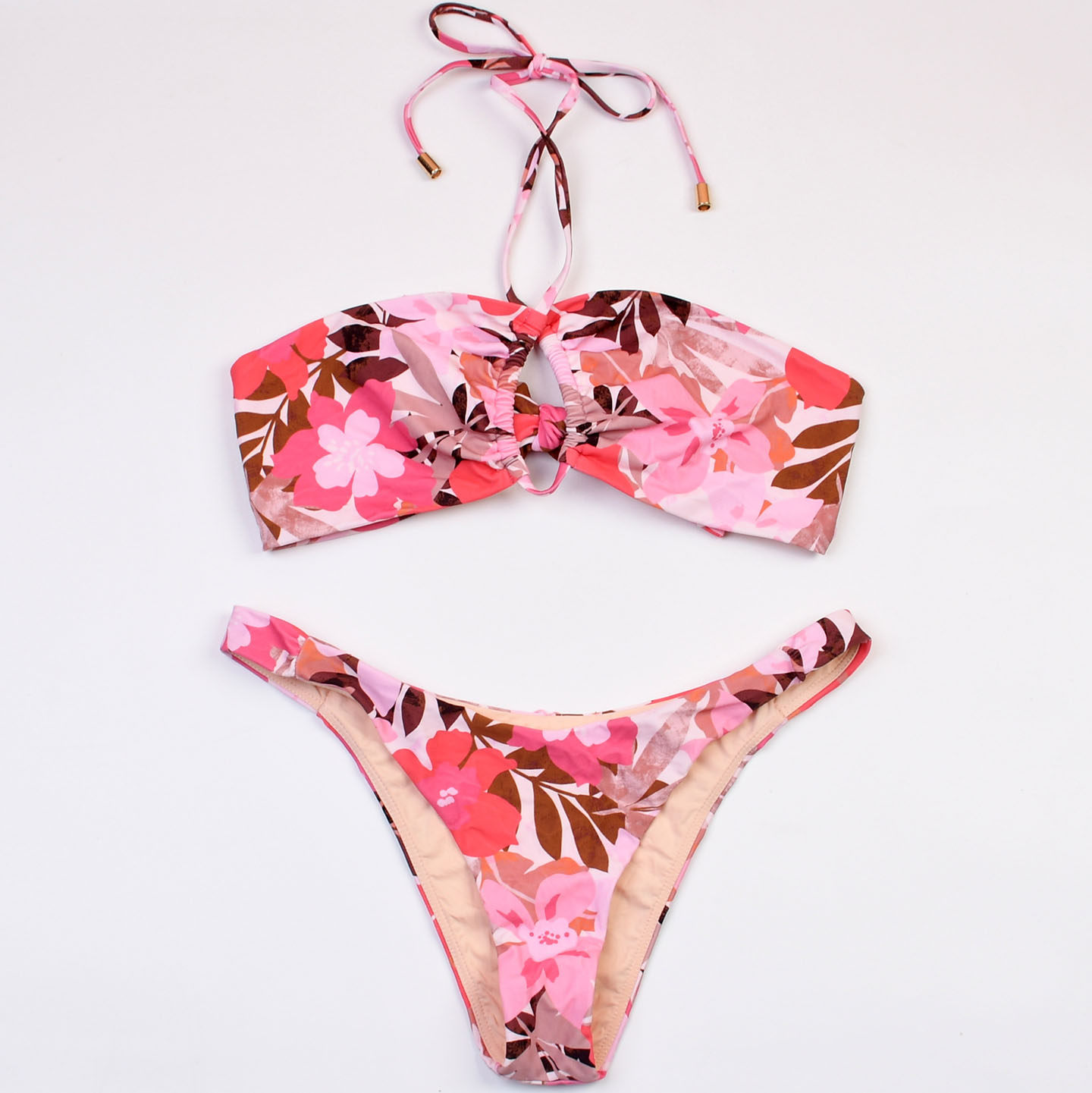 澳洲品牌MIN**性感低腰碎花多种挂脖穿法比基尼海边bikini泳装