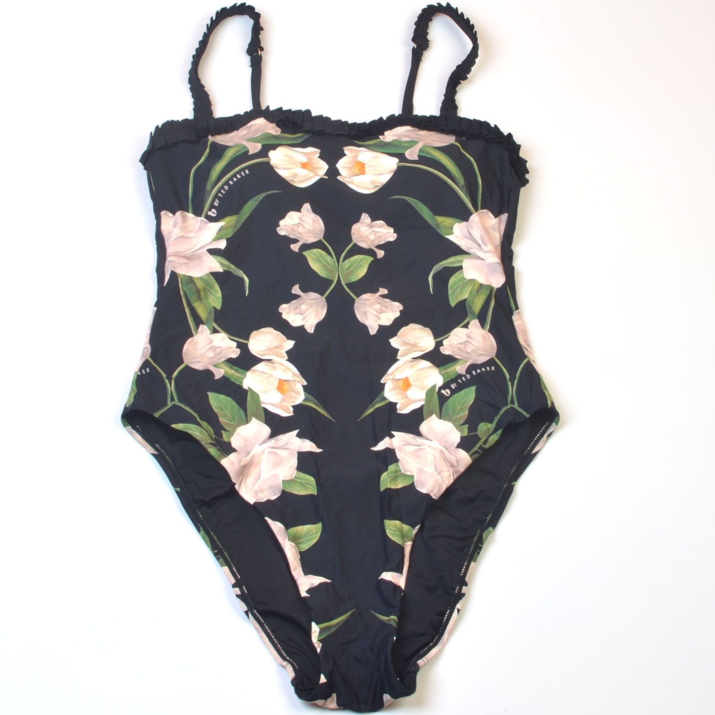 英国N**T品牌度假温泉印花性感连体泳衣修身时尚泳装女带胸垫