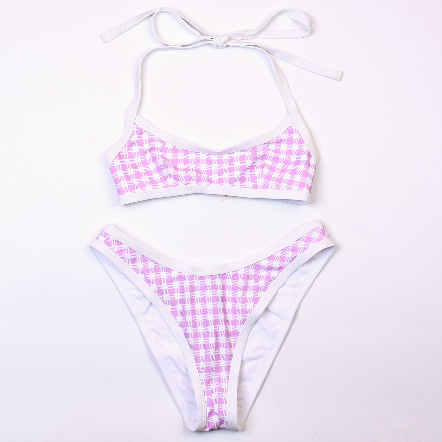 澳洲品牌MIN**格纹小清新低腰比基尼bikini海边度假分体泳衣