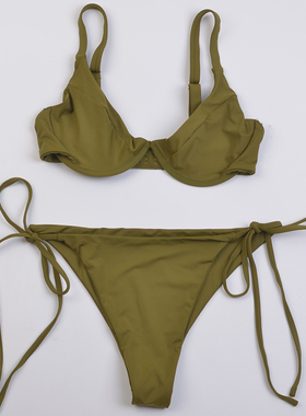 外贸品牌性感度假纯色比基尼泳衣女T裤半包臀bikini泳装多色