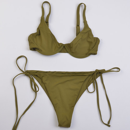 外贸品牌性感度假纯色比基尼泳衣女T裤半包臀bikini泳装多色 - 封面