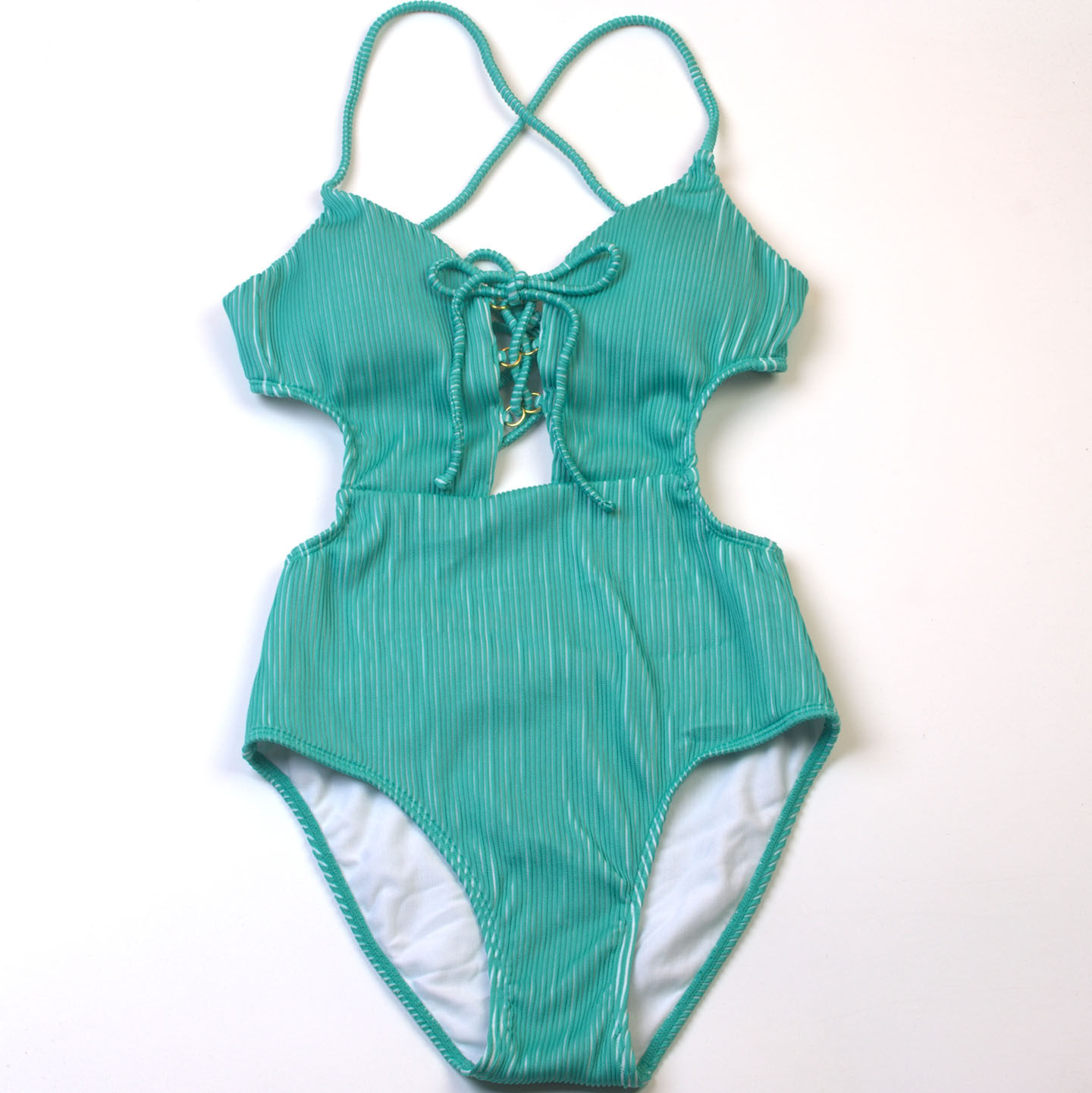 外贸原单品牌海边沙滩绿色性感露背连体泳衣时尚温泉度假泳装女款