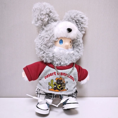 [超美家]20cm娃衣Famerbob搪胶盲盒通用娃衣红色衬衫短裤项链鞋子