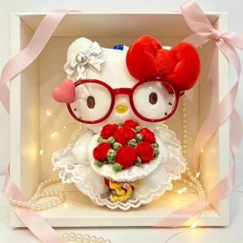正版红玫瑰花嫁HelloKitty卡通毛绒玩偶挂件钥匙扣kt猫公仔包挂件