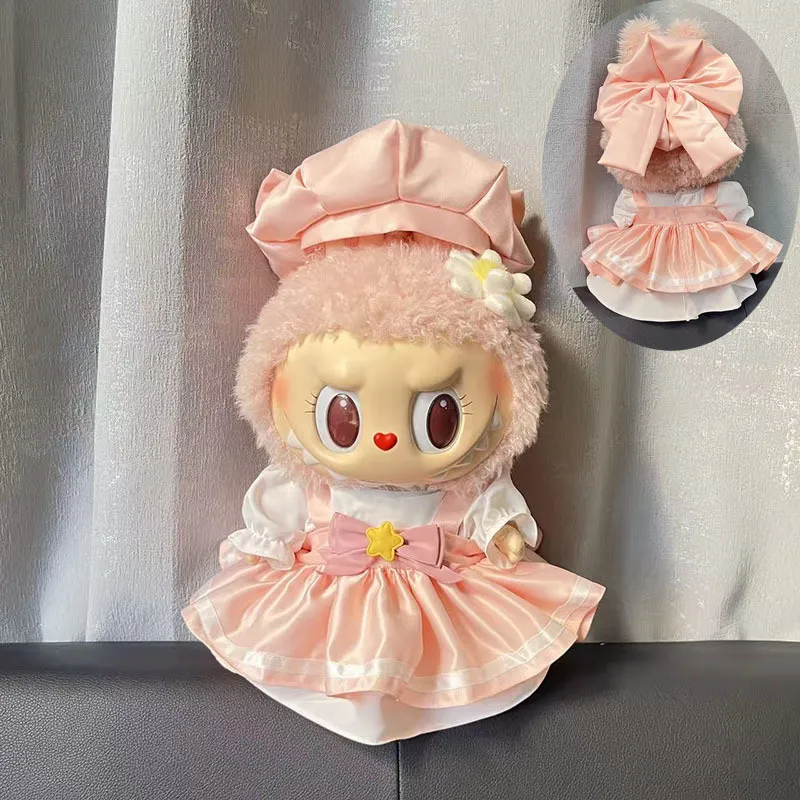 仅娃衣】38cm拉布布公仔衣服戴帽粉小樱连衣裙套装labubu娃衣可爱