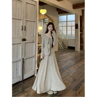 法式套装不规则气质针织上衣高腰半身裙女秋冬季两件套高级感显瘦