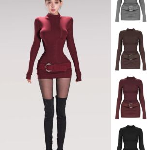 纯欲辣妹高领紧身收腰红色连衣裙女冬季内搭显瘦弹力百搭包臀短裙