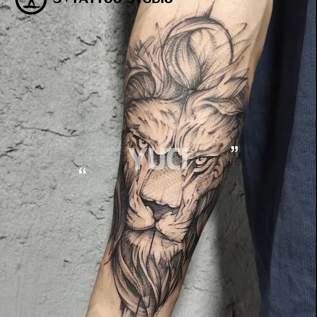 果汁草本雄狮子（两张）花臂男女防水持久高级感仿真不反光纹身贴