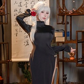 高级感裙子qq 长袖 霏慕诱捕惊喜礼物前开帘旗袍女2024新款 高端修身