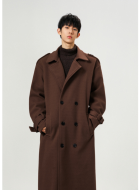 秋冬加厚复古中长款风衣外套男士春秋季高级感休闲过膝呢料大衣男