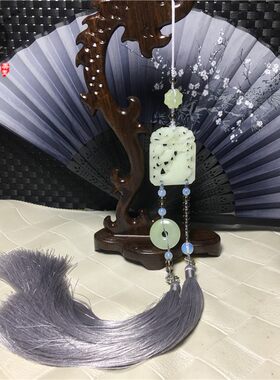 原创手工镂空鲤鱼闹莲玉佩流苏