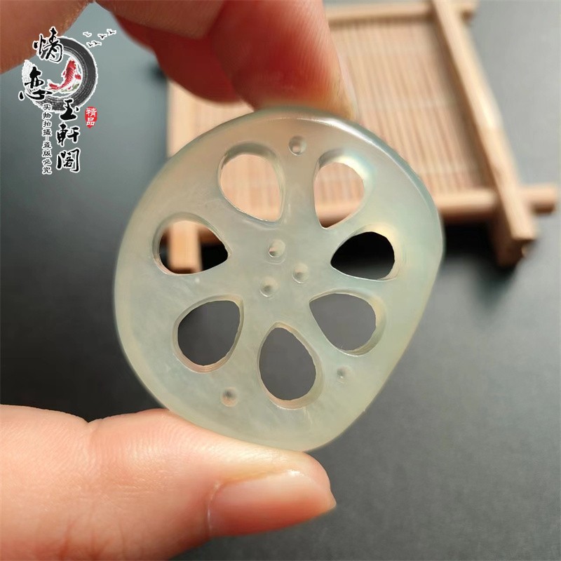 岫玉莲藕片吊坠佳偶天成男女玉佩挂件恋恋情丝手工DIY 古风挂饰品