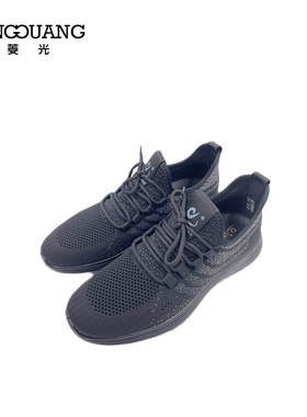 菱光男鞋2023春季新款飞织布黑色休闲鞋百搭透气运动鞋A233D6689