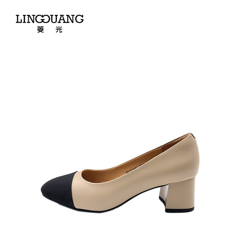 2022单鞋拼色女鞋菱光通勤粗跟