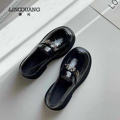 菱光2025春新款真皮厚底乐福鞋女英伦风小皮鞋一脚蹬单鞋B53MQ136